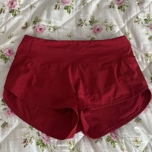 Women’s red lululemon speed up shorts size 2 , 2.5 length